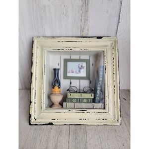 Pfaltzgraff vintage shadow box books glasses hanging wall decor Victorian style